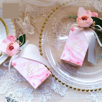 

50pcs Wedding Candy Box Romantic flower paper Gift Box with colorful silk Chic ribbon Wedding Gifts event Party Supplies