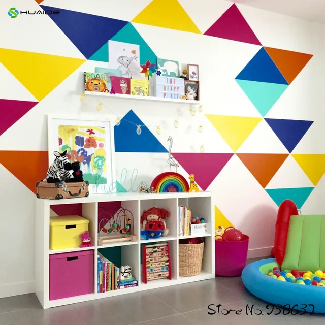 jumbo triangles multicolor wall stickers home decor living room tv background wall art vinyl large wall