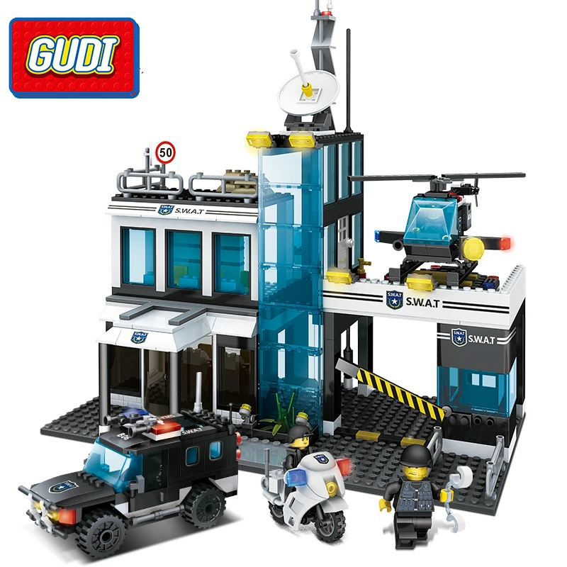 

GUDI 9413 566Pcs SWAT Command Center Mini Bricks Without Box Single Sale Assemble Building Blocks Set Toys For Children Gift