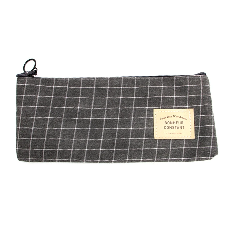 

Grid Stripe Canvas Pencil Pen Case Cosmetic Makeup Coin Pouch Zipper Bag Purse mar20