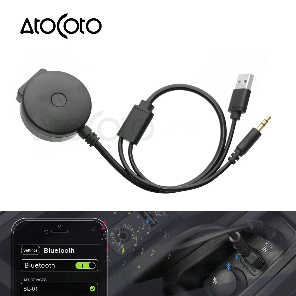 

AtoCoto 3.5mm Jack AUX USB Interface Bluetooth Module Receiver Cable Adapter for BMW Mini Cooper Car Wireless Audio Input