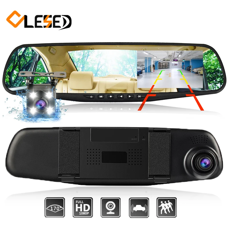 dash cam mirror dash font b camera b font dual cameras lens car dvr with two