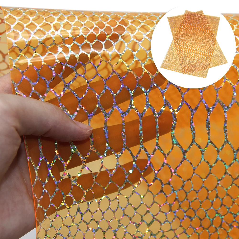 20*34 см Змеиный узор голографический прозрачный ПВХ кожа для изготовления сумки, 1Yc7184