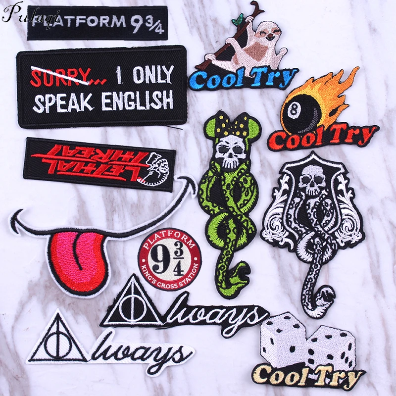 

Pulaqi Harry Potter Patch DIY Embroidered Patches For Clothing Iron on Patches Cool Try Rock Stripe Patch Clothes Applique F