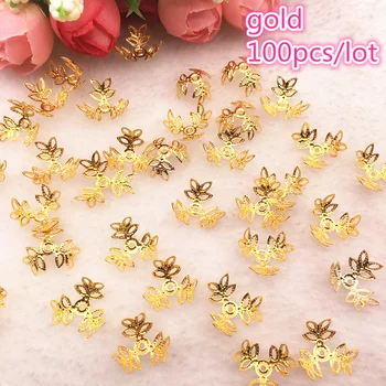 

100pcs/lot Gold Plated Trefoil Hollow Flower Petal End Spacer Beads Caps Charms Bead For Jewelry Making Accessories