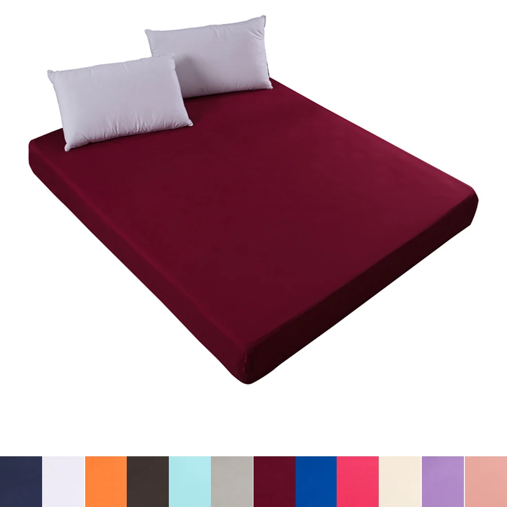 Solid color fitted sheet mattress cover with all-round elastic rubber band bed sheet for twin full
