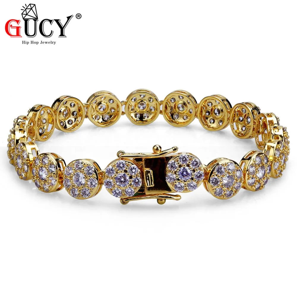 

GUCY Hip Hop 1 Row Gold Silver Color Plated All Iced Out CZ Solitaire Cluster With Full Cubic Zircon Men's Tennis Link Bracelet