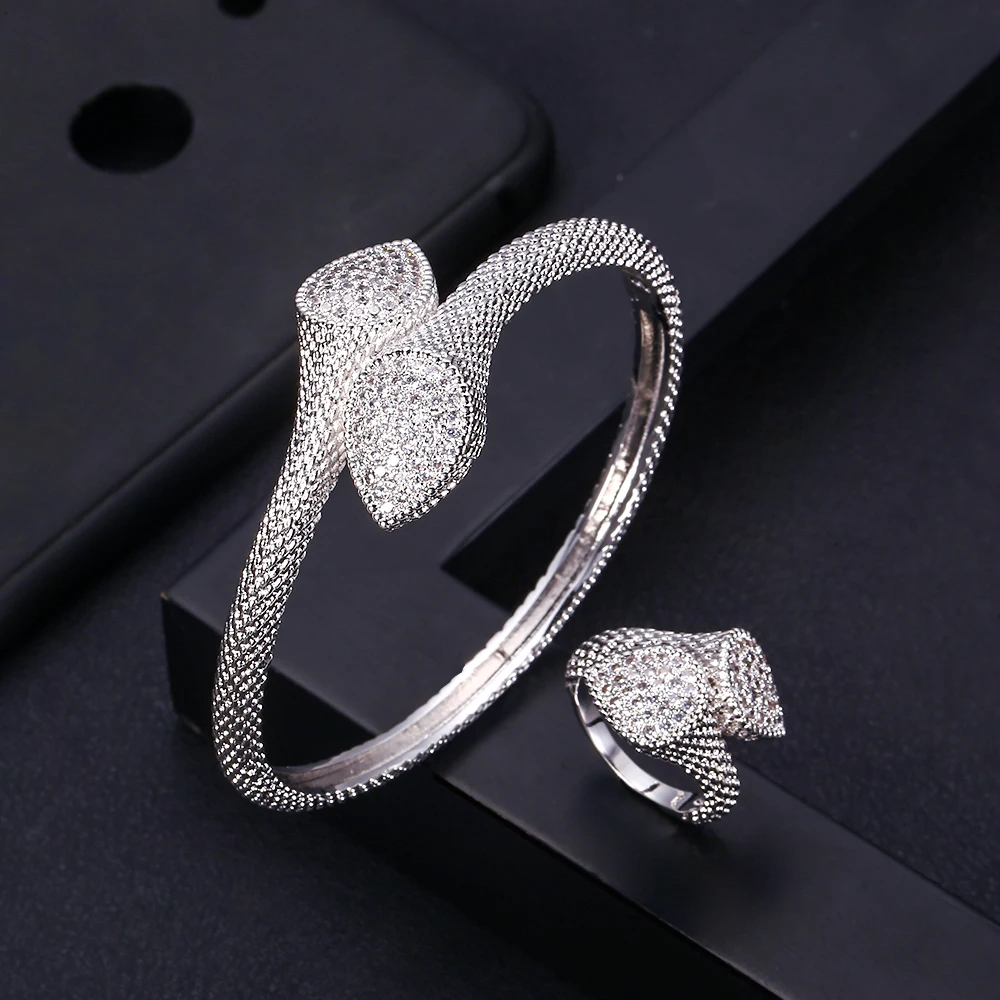 

Accking Luxury geometri Bangle Ring Sets Fashion Dubai Silver Bridal Jewelry Sets For Women Wedding brincos para as mulheres