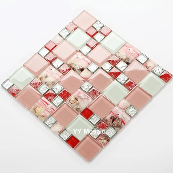 

2017 New Arrival Romantic Pink Red White Shell Resin Crystal Glass Mosaic Tile for Kitchen Backsplash Shower Room DIY 3D border