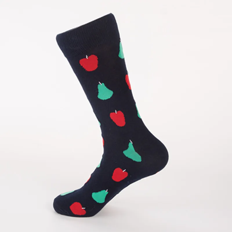 Мужские носки из чесаного хлопка, цветные жаккардовые носки, забавные носки в Корейском стиле с изображением фламинго/листьев монстеры/яиц динозавров, смайлик, Ne70139 - Цвет: Apple