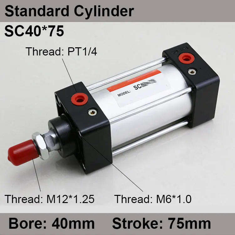 

SC40*75 SC Series Standard Air Cylinders Valve 40mm Bore 75mm Stroke SC40-75 Single Rod Double Acting Pneumatic Cylinder