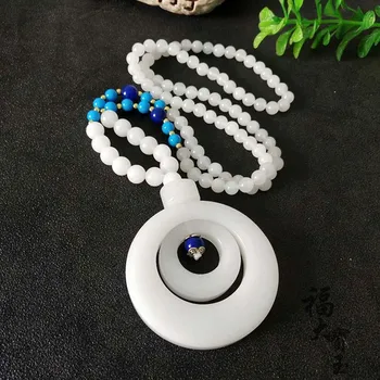 

Chinese Hand-carved Natural Hotan Baiyu Peaceful Drop Sweater Chain Hanging