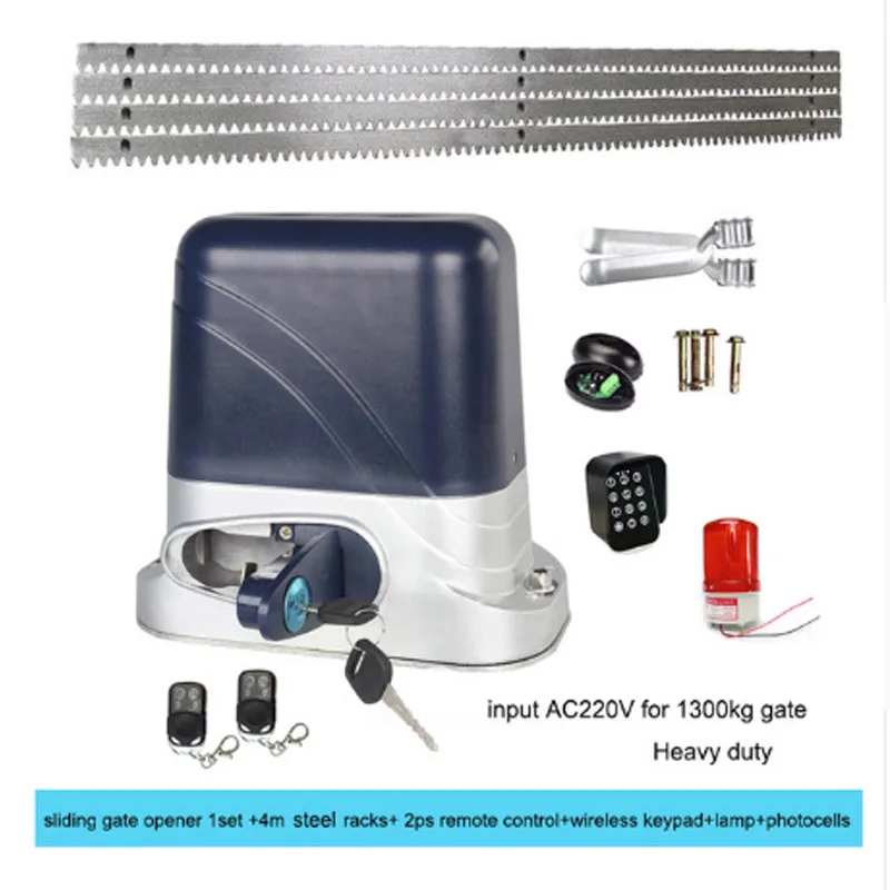 

1300kg Heavy Duty automatic electric Sliding Gate Motor Opener with 4m steel racks,$sensor lamp keypad GSM optional