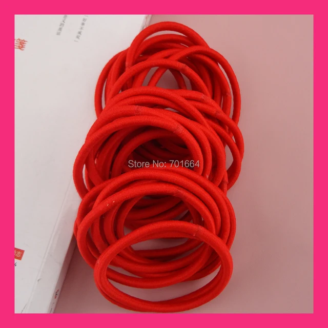 50PCS 4mm hot red Elastic Ponytail Holders hair bands with gluing
