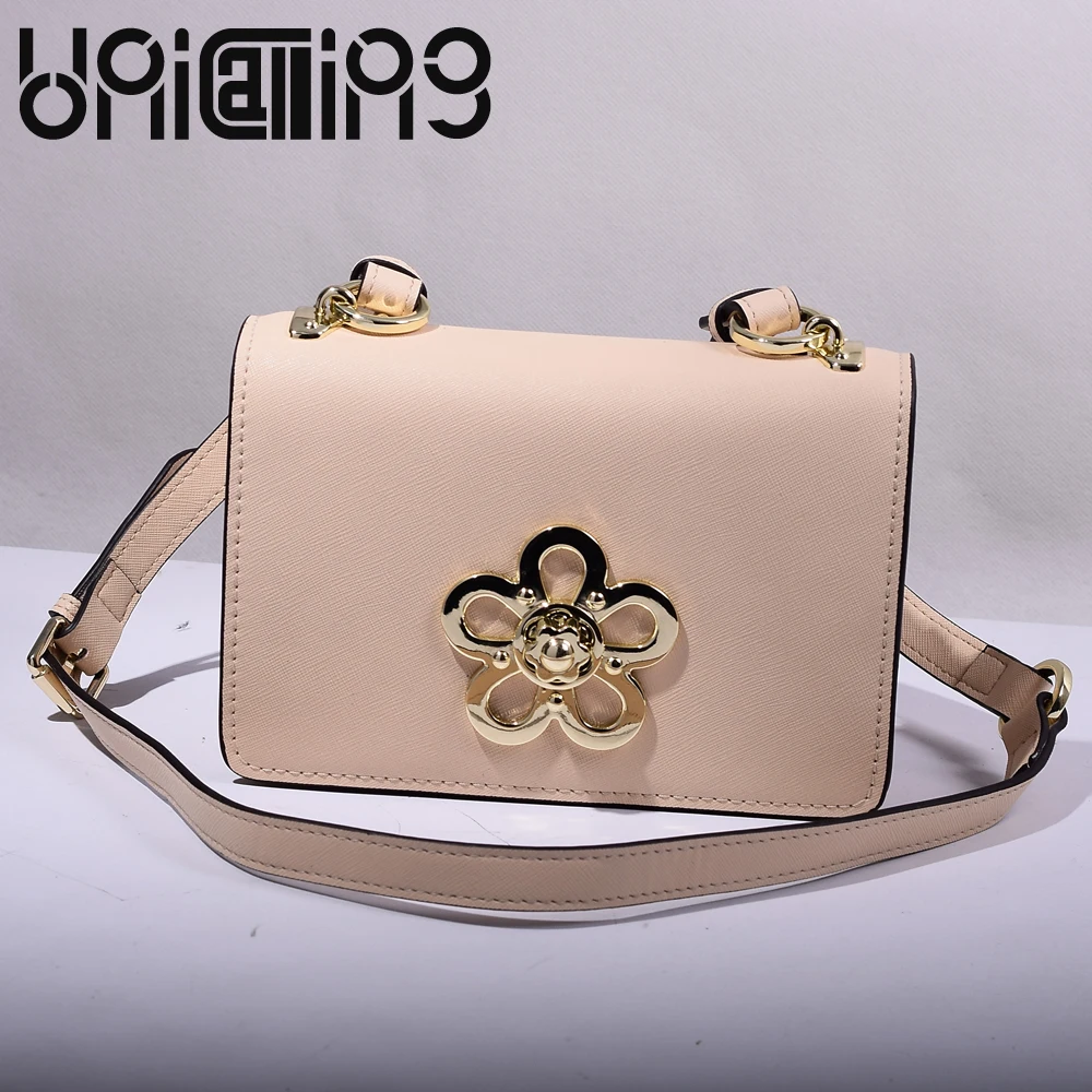 

New style Fashion split leather Plum blossom latch shoulder crossbody bag Top grade All-match solid color luxury brand women bag