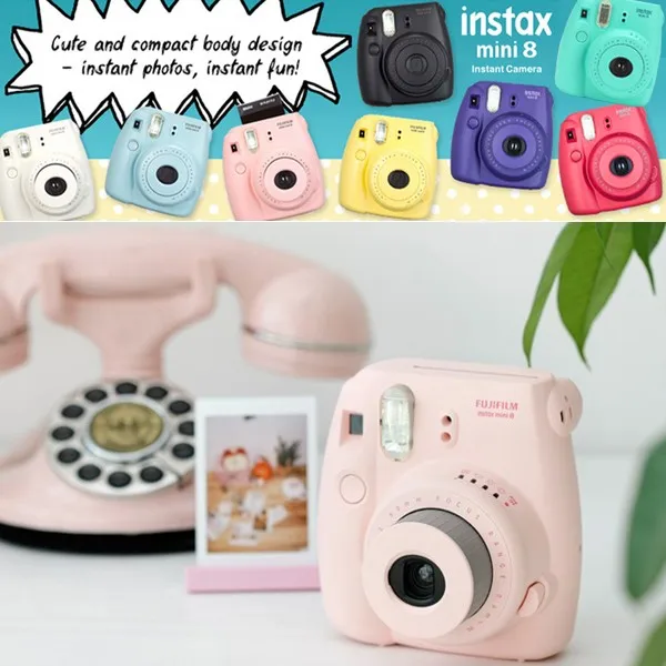 Fujifilm Instax Mini 8 мгновенная камера-розовый+ Fuji Mini White Edge 60 пленка+ Крупный объектив-розовый