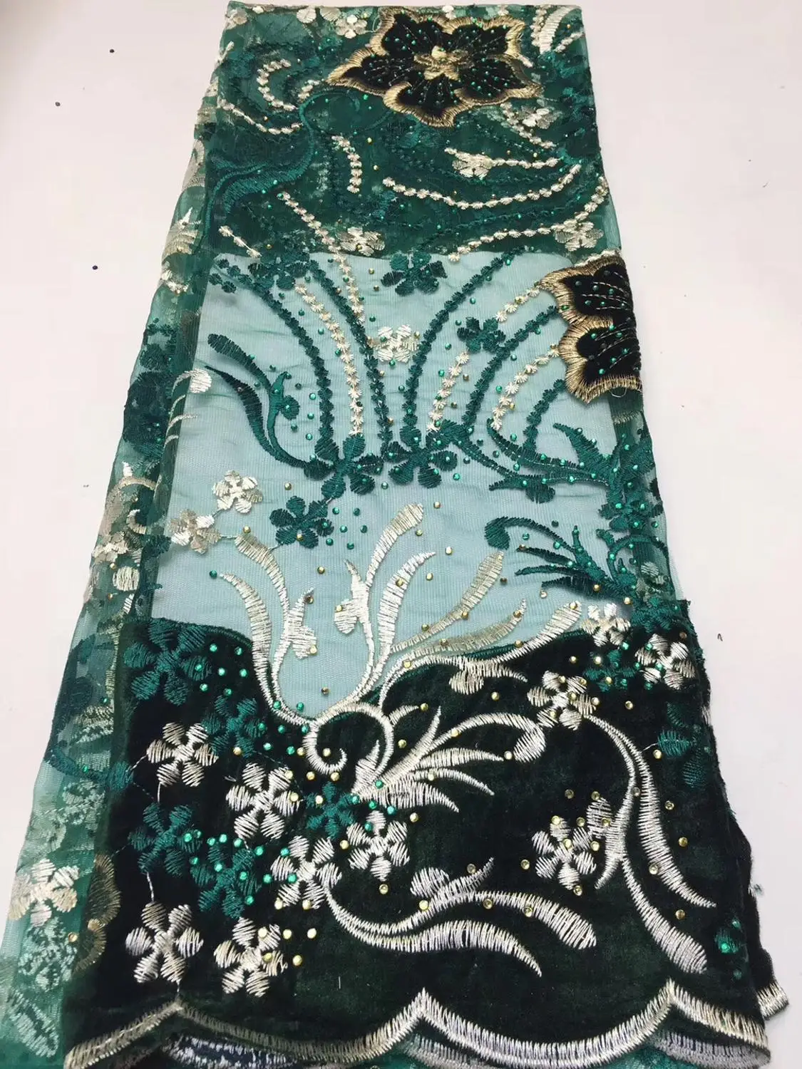 

Afican lace fabric 5yds/pce green full stones velvet mesh fabrics women luxury party event asoebi dress 2019 new high quality