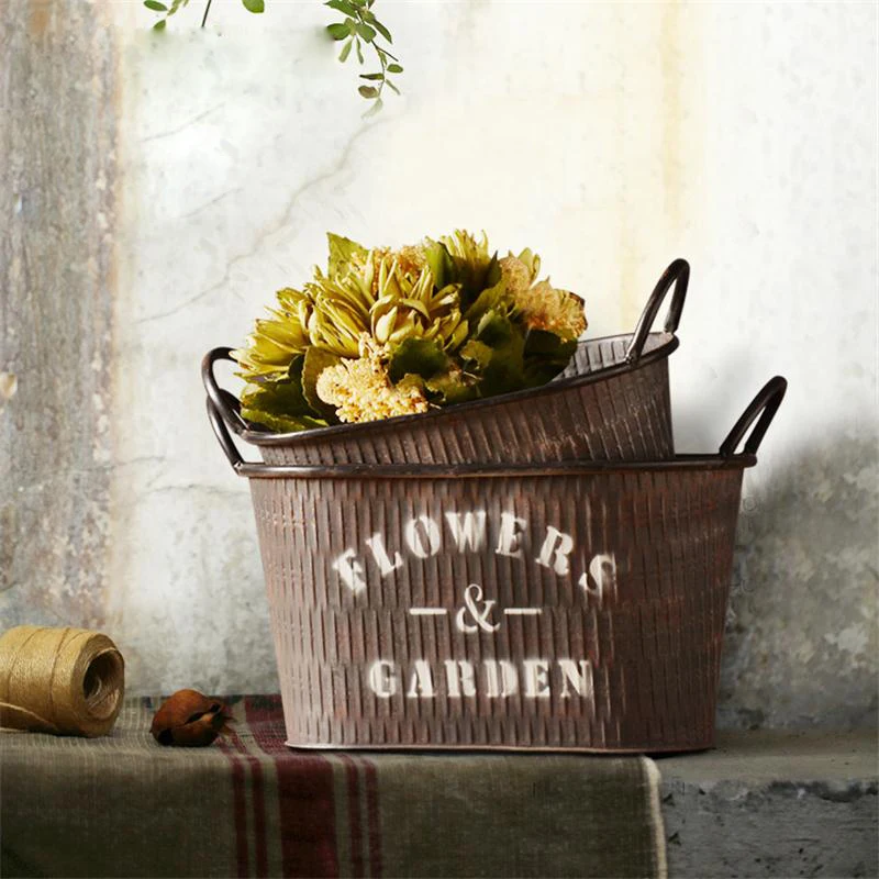 

chic Flower box retro hand made iron art storage box home decor vintage sundries storage basket home creative decor box