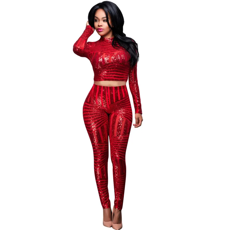 

Women Jumpsuits And Rompers 2017 Siamese Pants Two Piece Geometric Sequins Jumpsuit Women Bandage Tight Bandage Bodysuit C2751