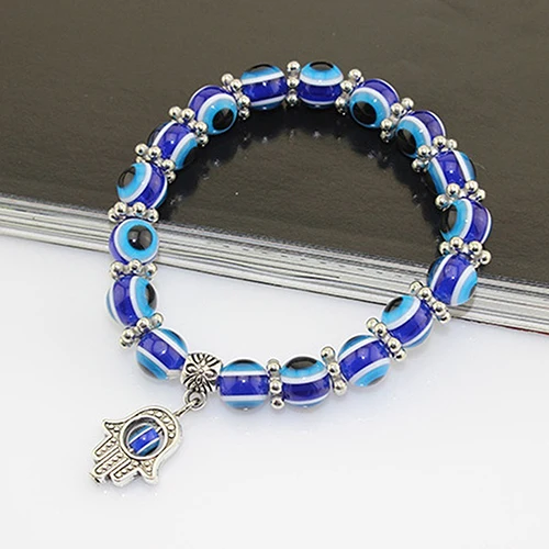 Unisex Vintage Pulseras Handmade Hamsa Fatima Bangle Evil Eye Beads Elastic Couple Bracelet Femme Jewelry Bracciali Donna