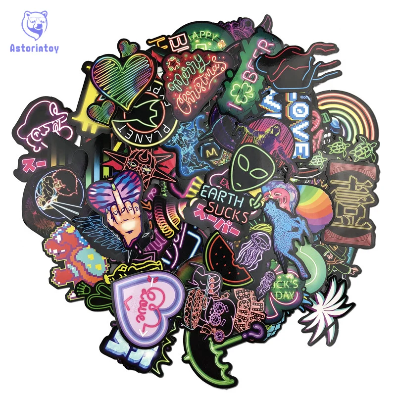 

75Pcs/1lot LED neon color hip hop mix Sticker Skateboard Waterproof Trolley Case Laptop Skateboard Stickers Toys Gifts For Kids
