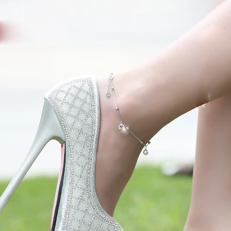 925 Sterling Silver with Platinum Plated Simulated preal Anklets Women Fashion Brand Jewelry Accessories SA049