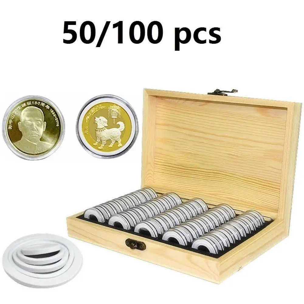 Buy 50/100 Capsules Wooden Coins Display Storage Box