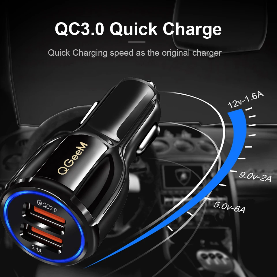 QGEEM المزدوج USB QC 3.0 شاحن سيارة سريعة تهمة 3.0 الهاتف شاحن سيارة شاحن سريع 2 منافذ USB المحمولة شاحن آيفون Xiaomi