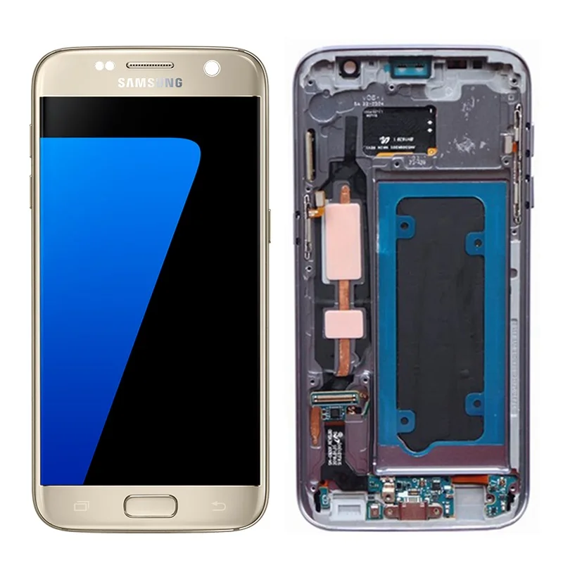 5,1 ''Замена для samsung Galaxy S7 G930 G930F G930FD SM-G930F ЖК-дисплей с сенсорным экраном дигитайзер с рамкой - Цвет: Gold With Frame