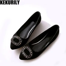 Женская обувь; флоковые балетки на плоской подошве; Лоферы со стразами; шлёпанцы с закрытым носком; обувь с острым носком; большие размеры; цвет черный, хаки, розовый, красный