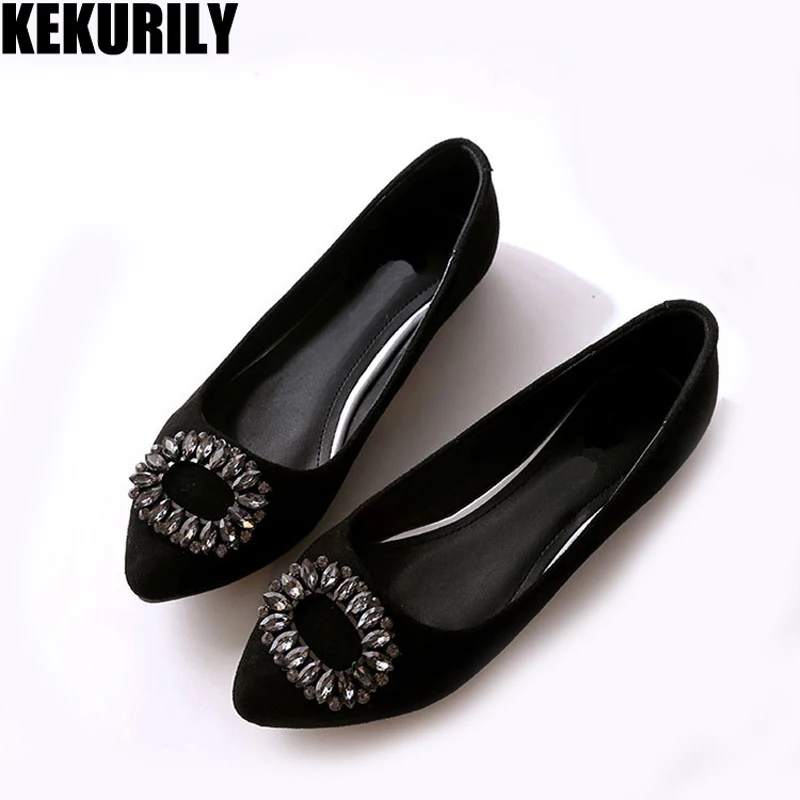 

Woman shoes flock Ballet flats Loafers rhinestone shallow mouth Slip on slides pointed toe Shoes big size black khaki rose red
