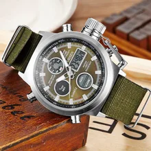 Военные мужские спортивные часы с нейлоновым ремешком модные брендовые цифровые и аналоговые часы армейские водонепроницаемые мужские светодиодный часы Relogio Masculino