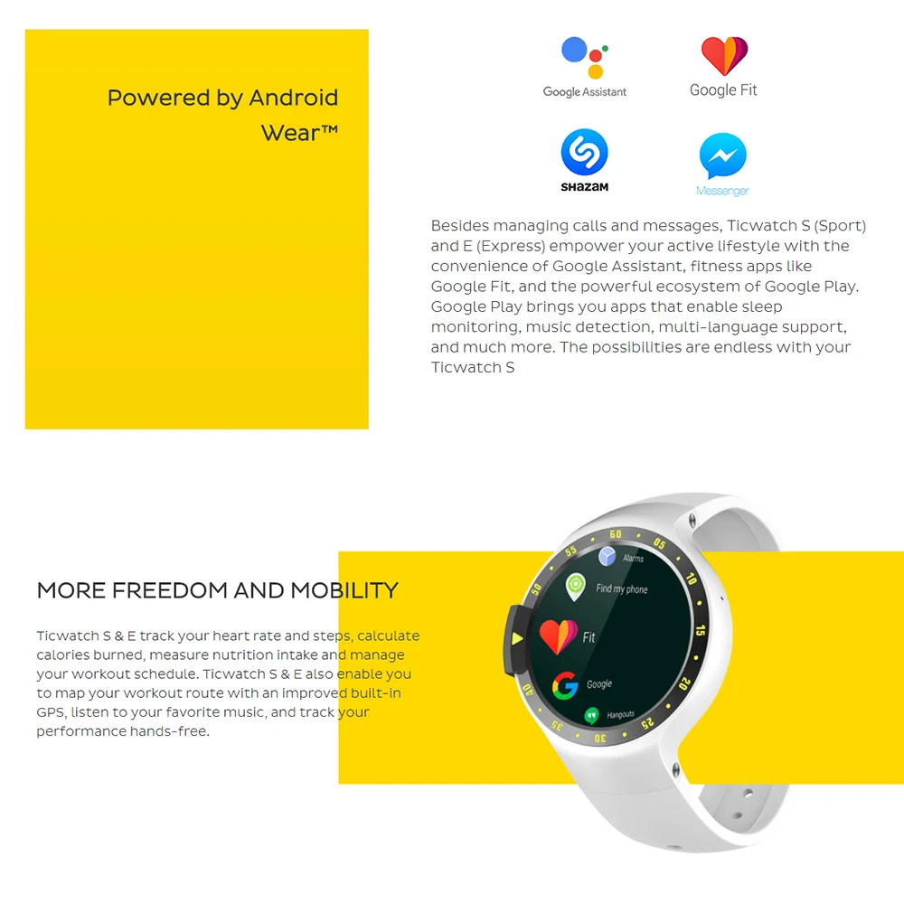 Оригинал Ticwatch E Expres Смарт часы Android носить OS MT2601 двухъядерный Bluetooth 4 1 wifi gps