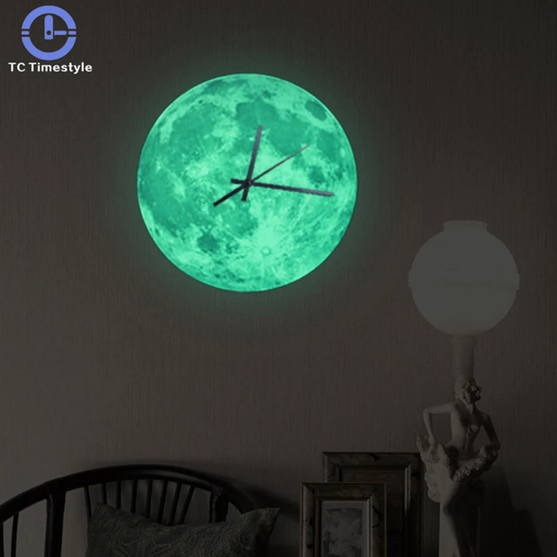 

Wall Clock Mute Children Room Luminous Moon Sticker Fluorescent Kids Clocks Home Decor Wall Watch For Childrens Christmas Gift
