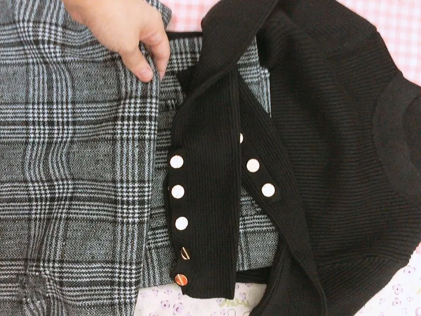 3 шт., женский осенне-зимний комплект одежды, модные черные свитера со стоячим воротником и поясом, элегантные клетчатые юбки, комплекты NS687
