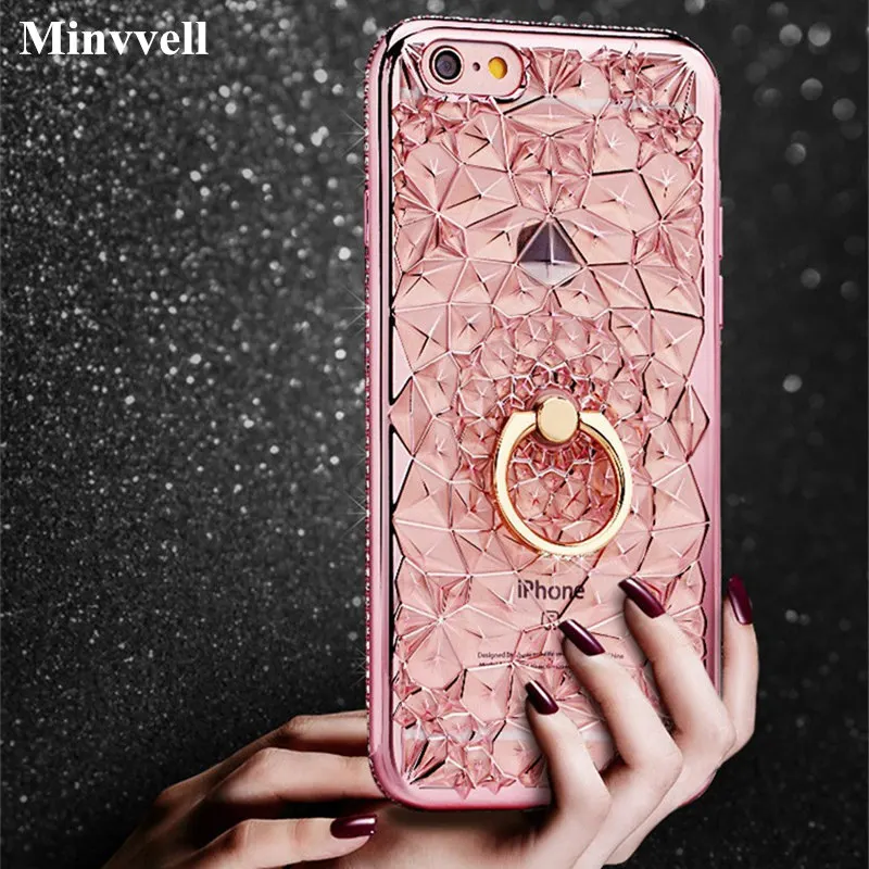 

Plating Case 3D Rugged Glitter Diamonds Phone Case For iPhone XS MAX XR 8 7 plus TPU soft Ring Cover For iPhone8 X 6 6S Plus 5S