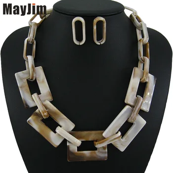 

Statement Fashion Vintage chain natural texture block jewelry sets Tribal Multi luxury female Bohemian