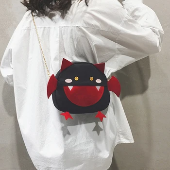 

Cartoon little monster animal new shoulder bag cute loita messenger small bag devil style women's chain handbag with wings