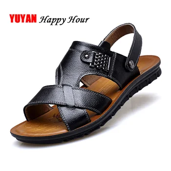 

Genuine Leather Summer Shoes 2019 Men Sandals Summer Shoes Flat Beach Sandals Cow Leather Male Shoes KA659