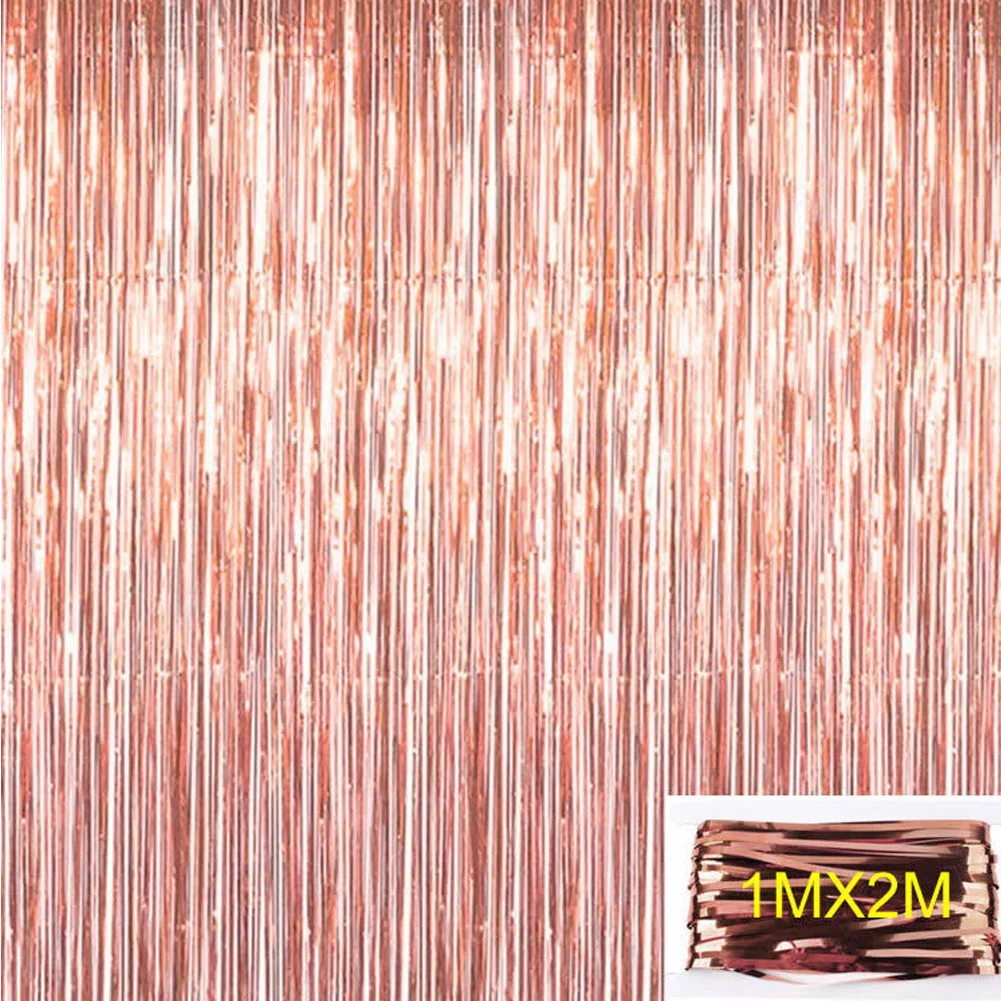 

Rose Gold Wedding Birthday Party Decoration Shimmering Foil Fringe Tinsel Tassels Confetti Door Curtain Candy Bar Banner