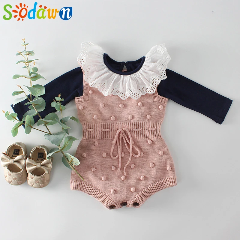 

Baby Clothes Spring New Handmade Hair Ball Baby Infant Knitted Sweater Lace Collar Robes Cotton Long Sleeve Jumpsuit 2Pcs Set