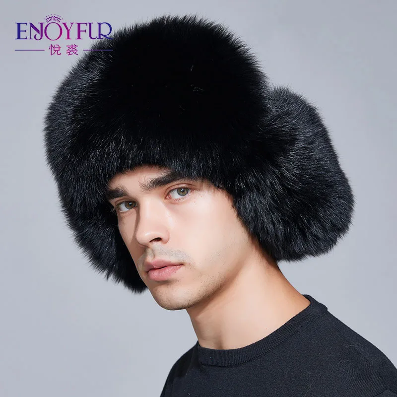 Enjoyfur зимняя шапка Earflap мужчин натуральным лисьим мехом шапки Российской ушанка из меха защиты уха Теплый достаточно высокое качество Бомбардировщик Hat FXM17504 - Цвет: F033