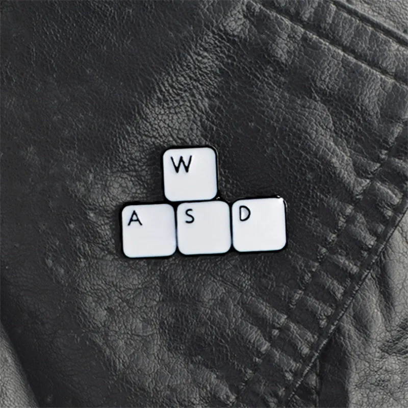 

WASD Keyboard Pins Computer Gamer Black White Enamel Pin Badges Brooches Jewelry Denim Jackets Blouse Backpack Accessories Gifts