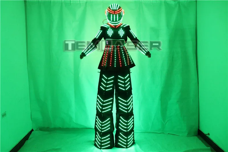 СВЕТОДИОДНЫЙ световой свая Для женщин костюм робота с шлем с led подсветкой растущий светодиодный свет робот криомен костюм свая одежда событие trajes de