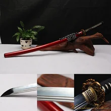 Top Quality Handmade 1095 Carbon Steel Clay-Tempered Dark Red Samurai Sword Katana Golden Fish Tsuba Sharp Edge