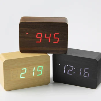 

2019 Small cute LED wooden digital clock Despertador Sound Control USB Temperature Display Electronic Desktop Table Clock