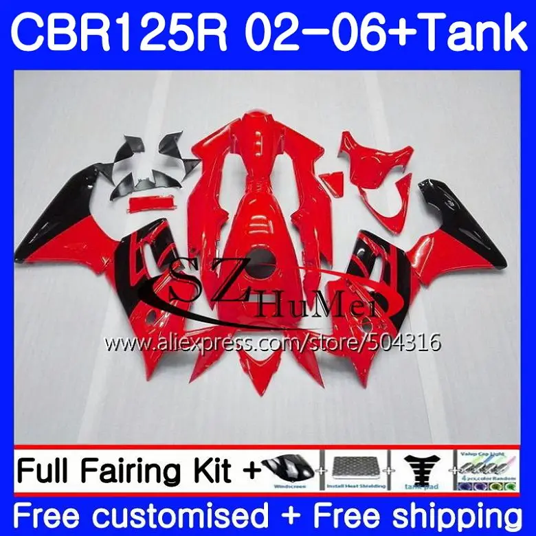 Корпус+ майка для HONDA CBR-125R 125CC CBR125RR CBR125R 02 03 04 05 06 62NO. 1 CBR 125R 2002 2003 2004 2005 2006 обтекающий красный черный
