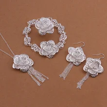 Серебристые благородные изысканные роскошные высококачественные ажурные цветы распродажа набора классических серебряных ювелирных изделий S435