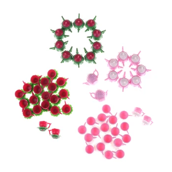 

1/12 Dollhouse Miniature Plastic Pink Tea Pot with 2 Cups Tableware Toys Kitchen Accessory Classic Doll Toy 10 Sets