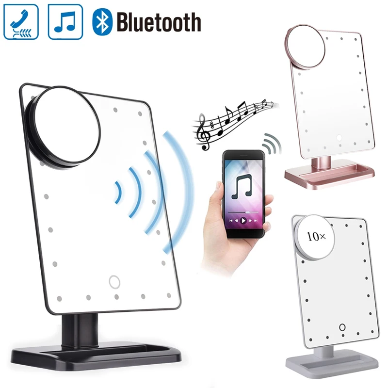 Bluetooth Speaker LED Makeup Mirror Smart Musical 20 Lights Touch